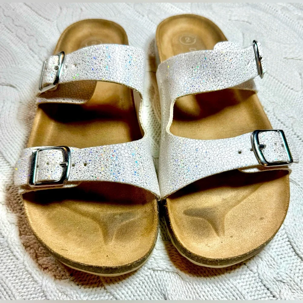 Girls Cat & Jack White Glitter Buckle Slip On Sandals #1164